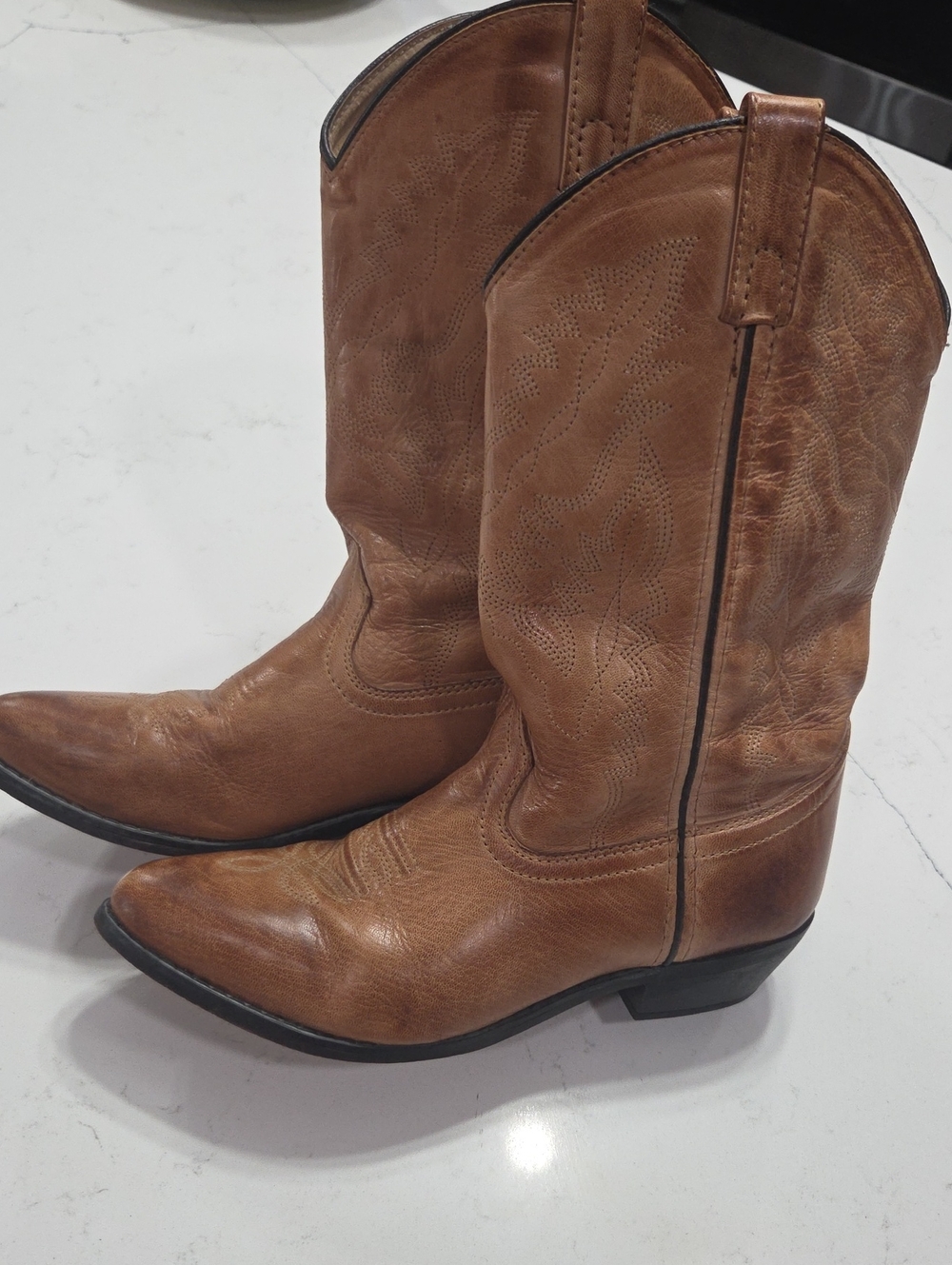 Women's Brown Leather Western Ankle Booties Sz7 Pre-owned
